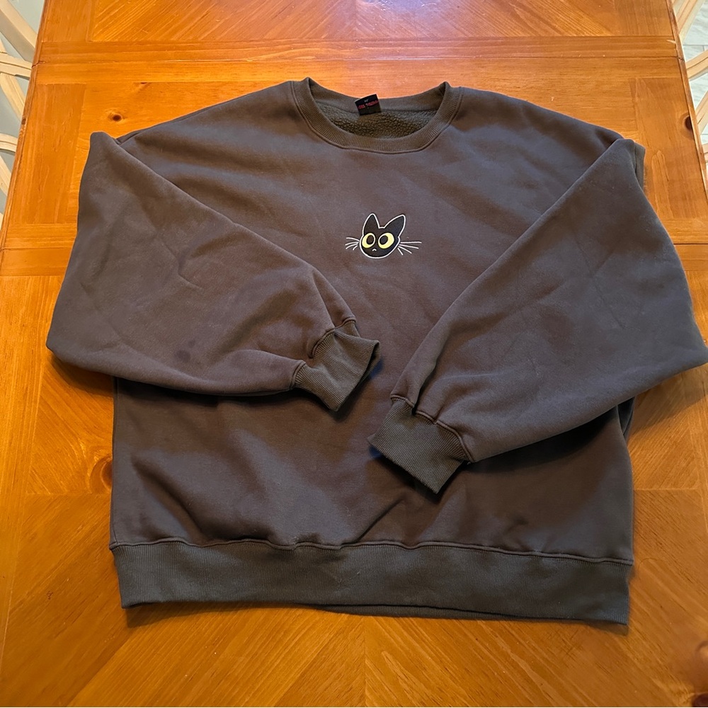Off Script - Embroidered Cat Sweater - Embroidered - Brown/Green color - Sz XL
